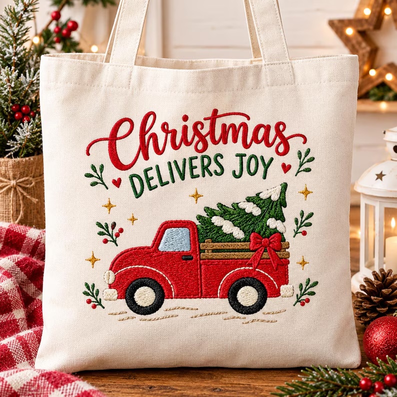 Amostra de caminhão de natal bordado