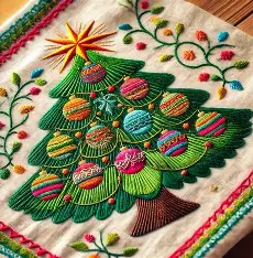Amostra de árvore de natal bordada